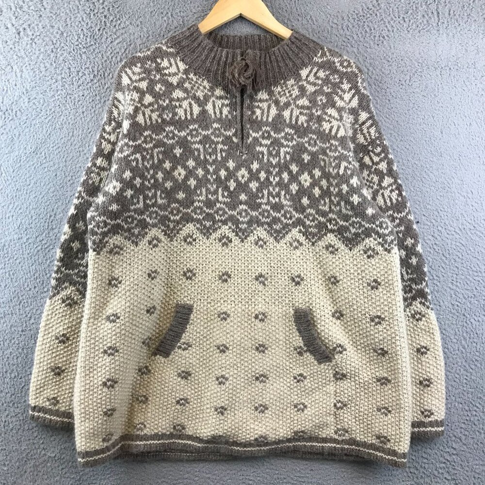 Vintage Squaw Valley Wool Pullover Sweater 1/4‎ Zip Fair Isle L